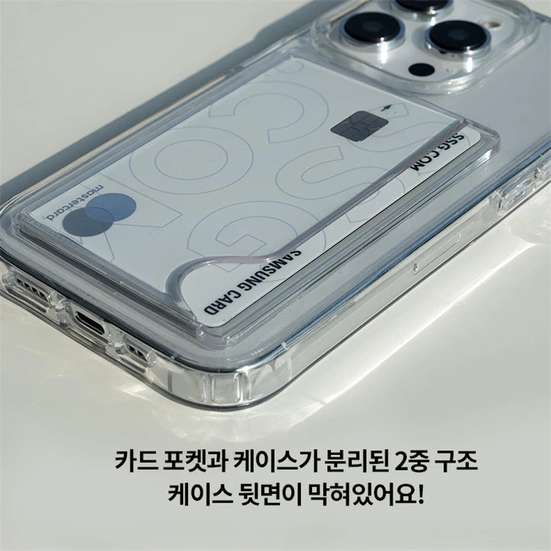 Korean Stylish Transparent Phone Case with Wallet Card Slot Holder – Shockproof Clear Cover for iPhone 15/14/13/12 Pro Max