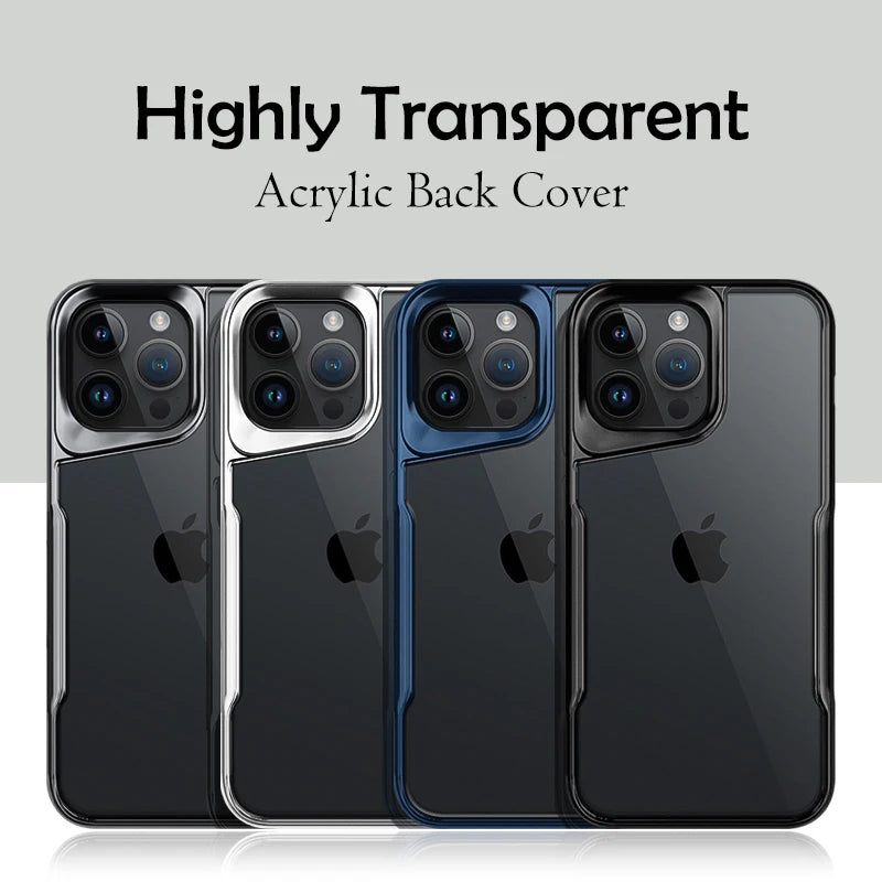 UltraShield Plating Soft Rubber Border Case for iPhone 11/12/13/14/15 Pro Max Plus with Lens Protection & High-Transparency Back Plate