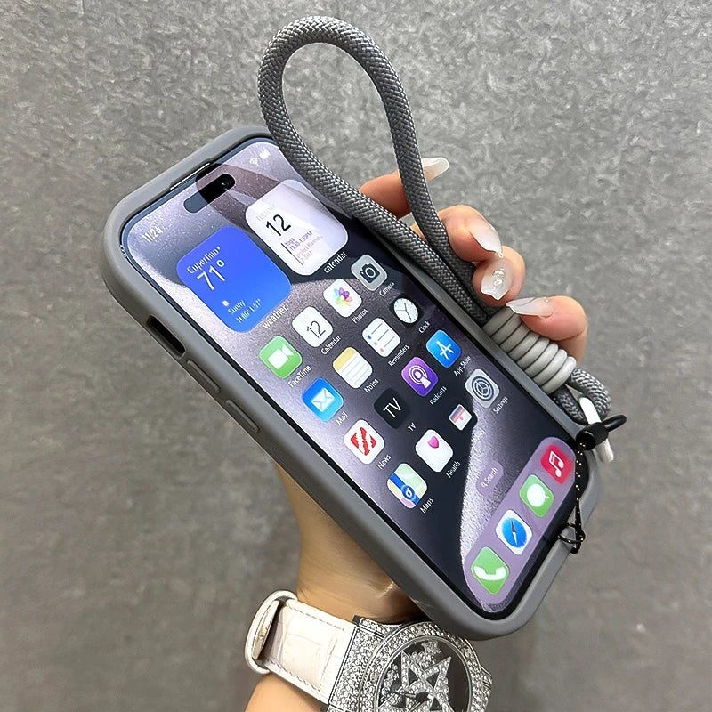 Fold Glass Lens Stand Magnetic Case with Wrist Strap for iPhone